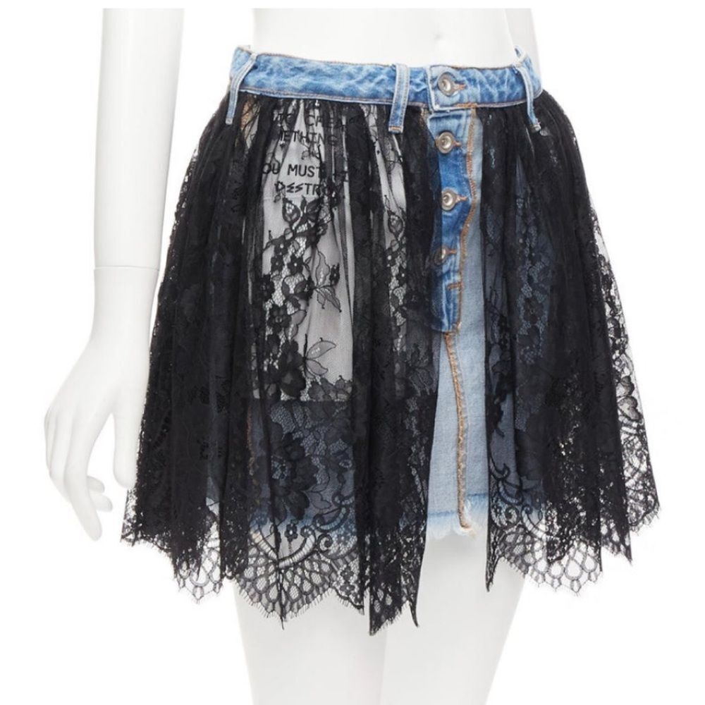 NWT Unravel Project Black Lace overall Denim Skirt, size 25